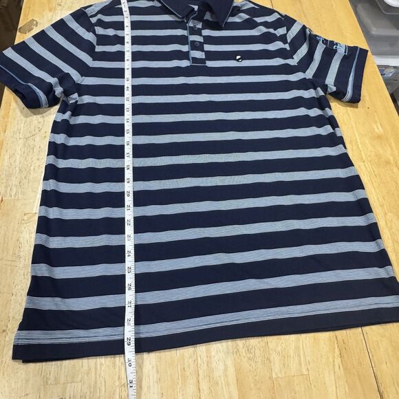 Extracurricular Polo Shirt Mens L Blue Striped Embroidered Logo Golf Dad Casual - Picture 9 of 9